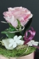 Preview: Seidenblumengesteck mit rosa Rose im rosa Kübel