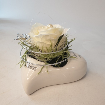 Tiziano Herzteelicht Amore flach mit Seidenblumen-Gesteck