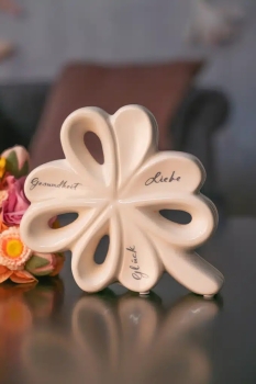 Tiziano Deko Glücksblatt Alegra offen mit Schrift creme-weiß 17 cm