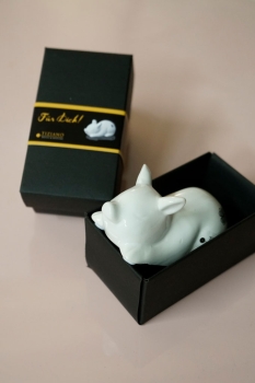 Tiziano Glücksschwein Tilly schlafend mit Glücksblatt in Geschenkbox 10 cm
