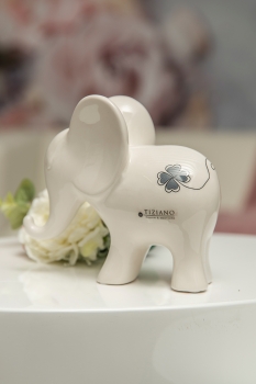 Deko-Elefant Leon mit Glücksblatt creme weiß 8 cm