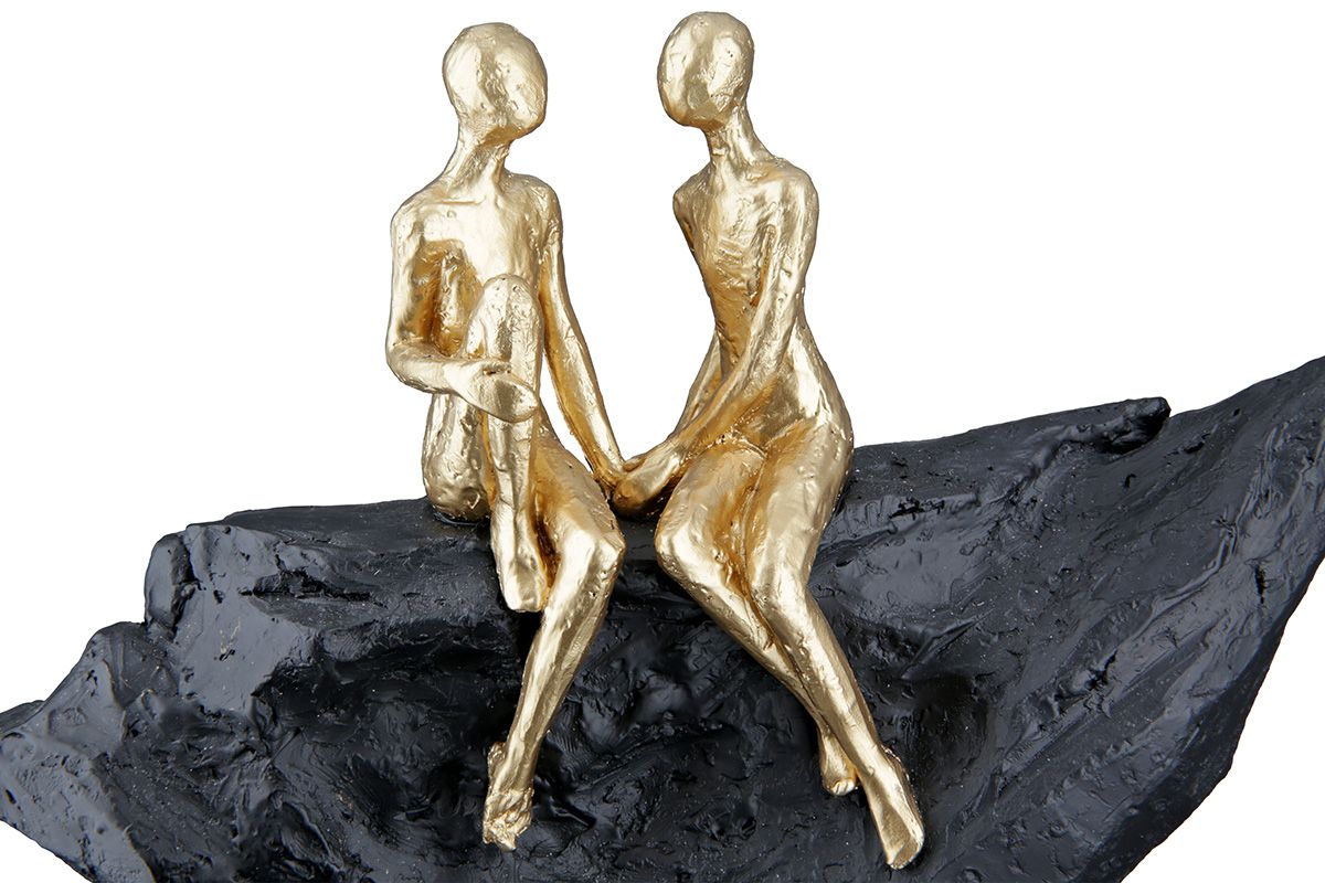 Skulptur Verliebt goldfarbene Figuren auf schwarzem Stein