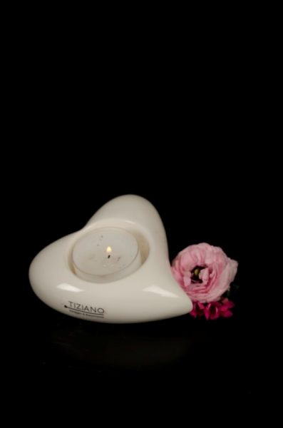 Herzteelicht Amore flach creme weiß 9,5 cm - Tiziano