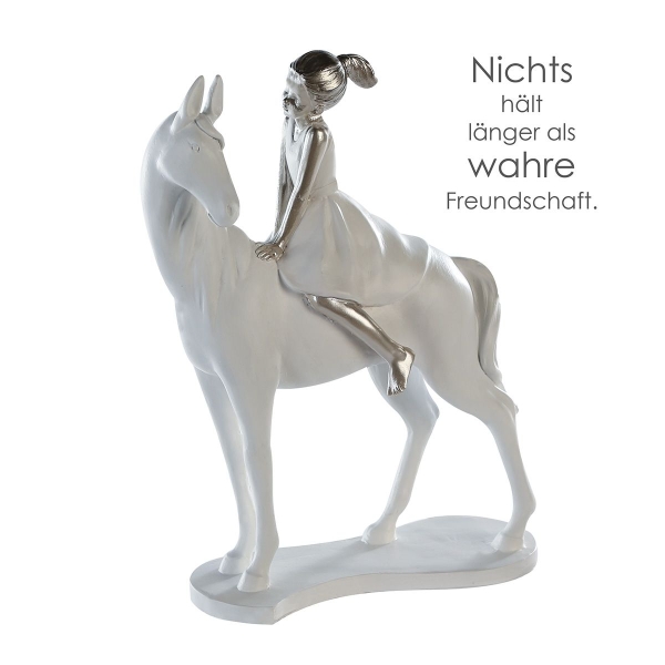 Skulptur "Girl on Horse" weiss/silberfarbig 25 cm