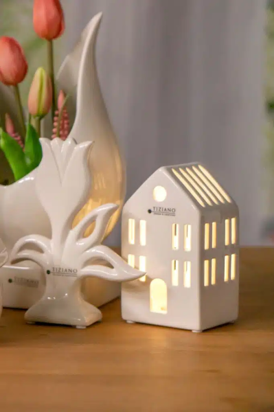 Deko Haus Biaza LED Fenster mit Streifenfenster creme weiss - Tiziano