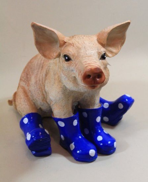 Schwein blau mit Gummistiefel