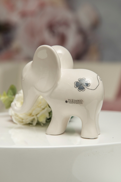 Deko-Elefant Leon mit Glücksblatt creme weiß 8 cm