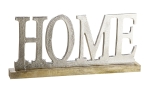 Alu Schriftzug "HOME" silberfarbig auf Holzbase aus Mangoholz